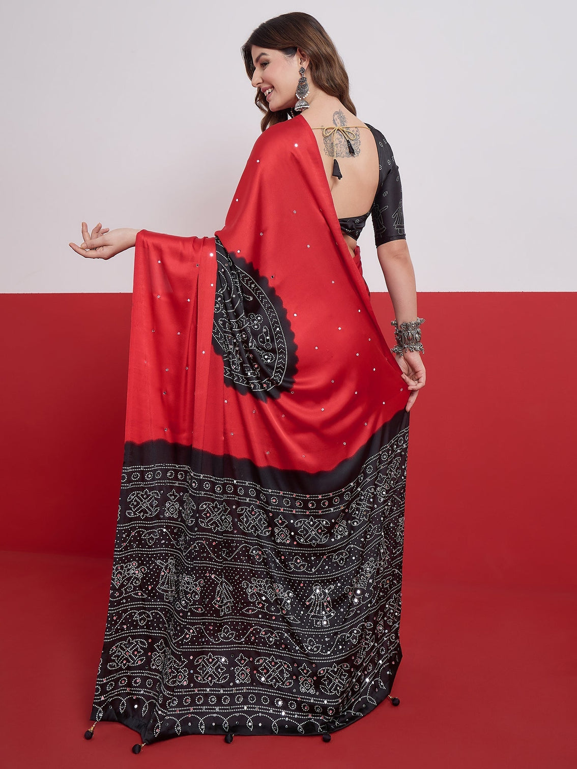 Ruhika Mirror Work Semi Modal Saree for Wedding & Party Wear