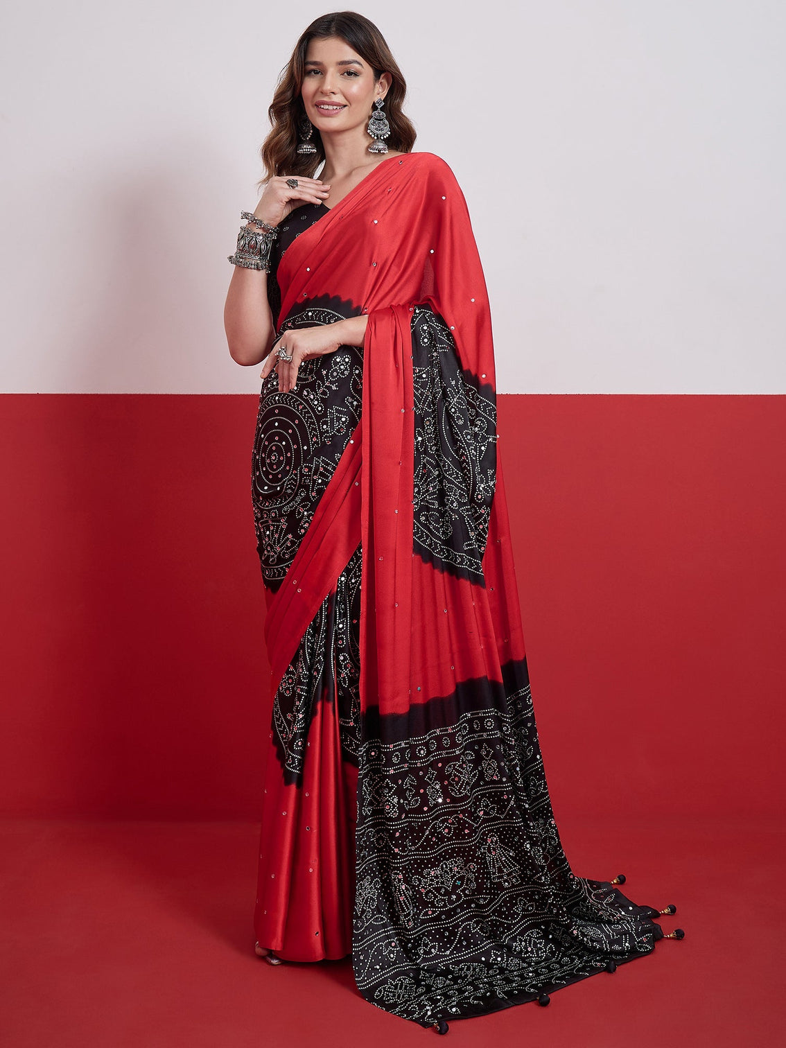 Ruhika Mirror Work Semi Modal Saree for Wedding & Party Wear