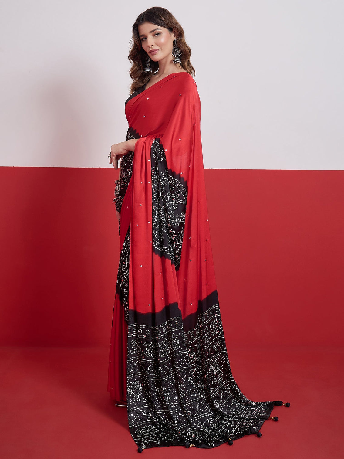 Ruhika Mirror Work Semi Modal Saree for Wedding & Party Wear