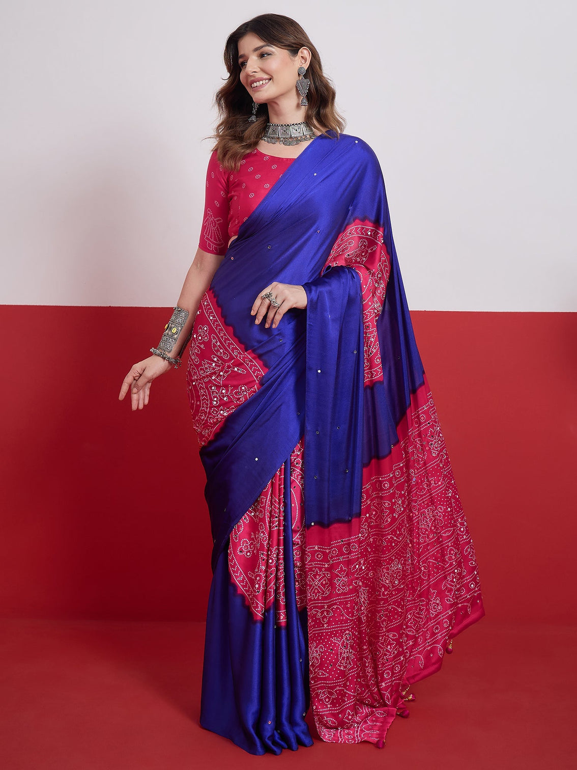 Ruhika Mirror Work Semi Modal Saree for Wedding & Party Wear