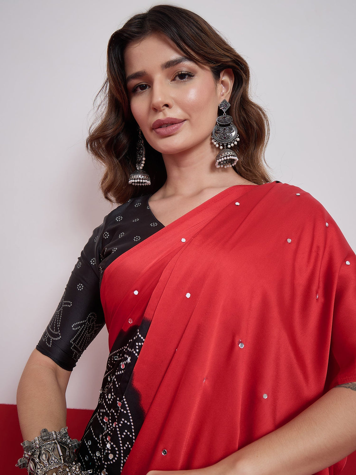 Ruhika Mirror Work Semi Modal Saree for Wedding & Party Wear