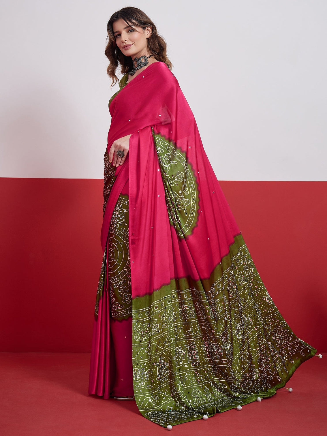 Ruhika Mirror Work Semi Modal Saree for Wedding & Party Wear