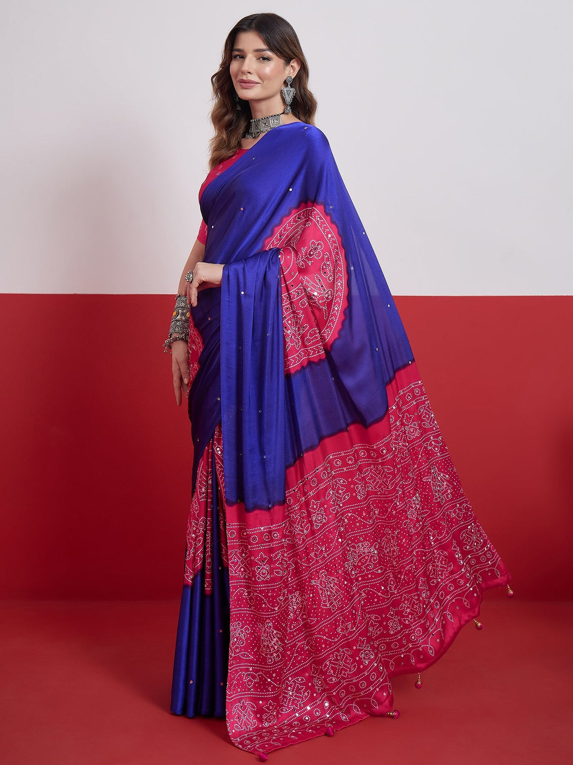 Ruhika Mirror Work Semi Modal Saree for Wedding & Party Wear