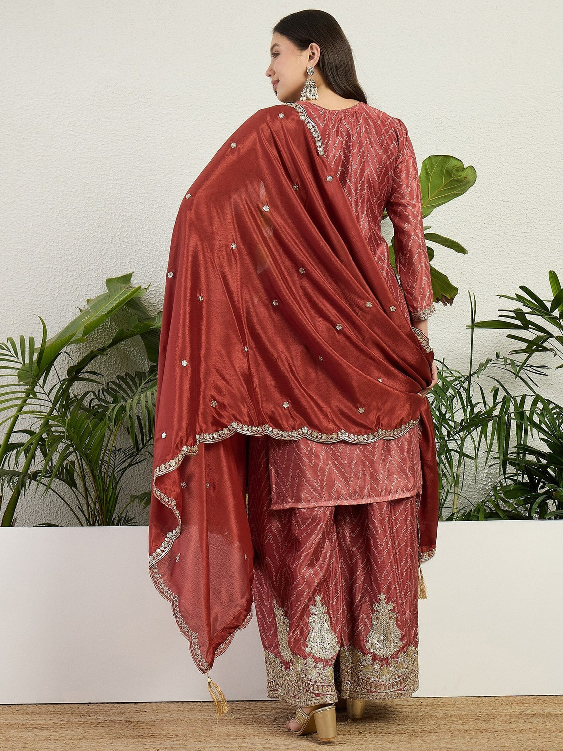 Rust Chinon Palazzo Set with Dupatta