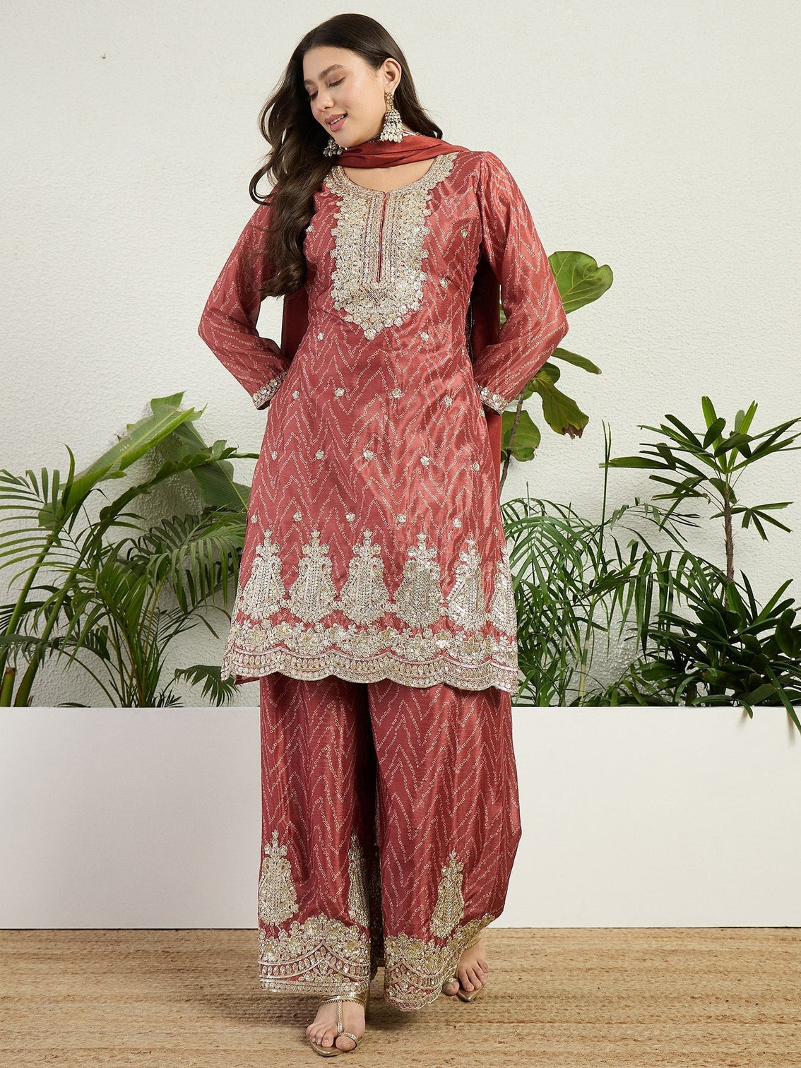 Rust Chinon Palazzo Set with Dupatta