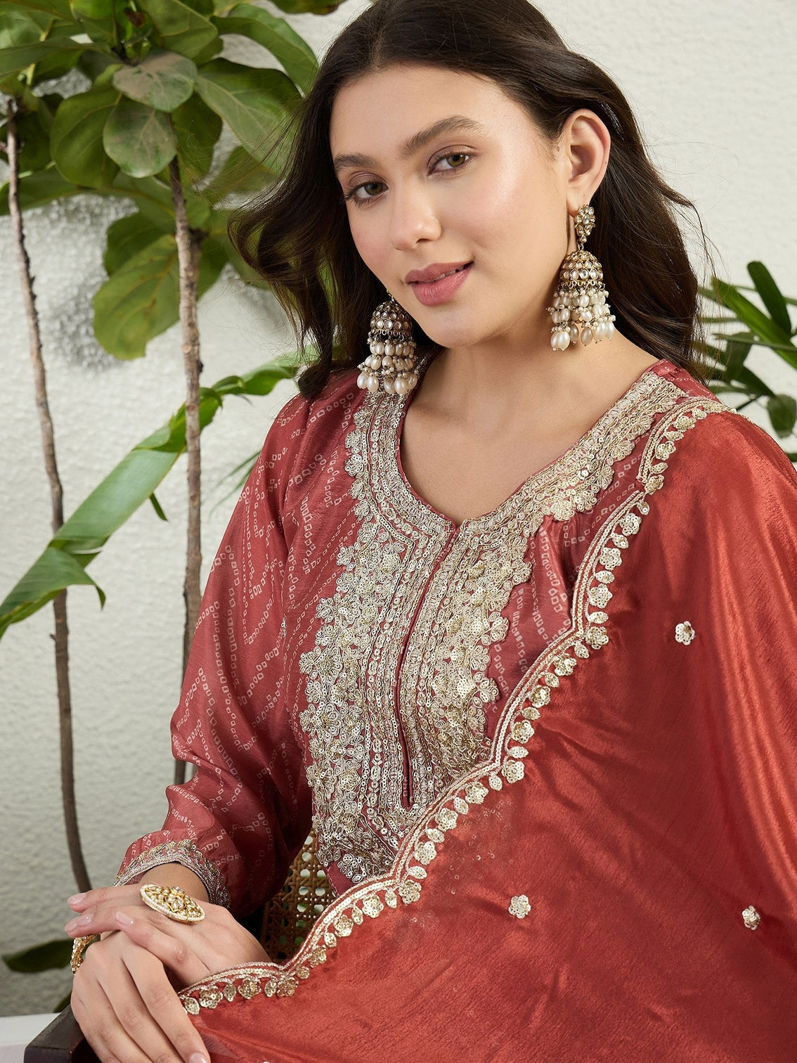 Rust Chinon Palazzo Set with Dupatta