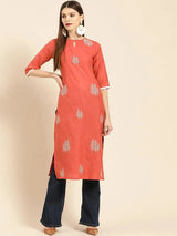 Libas Rust Embroidered Linen Kurta