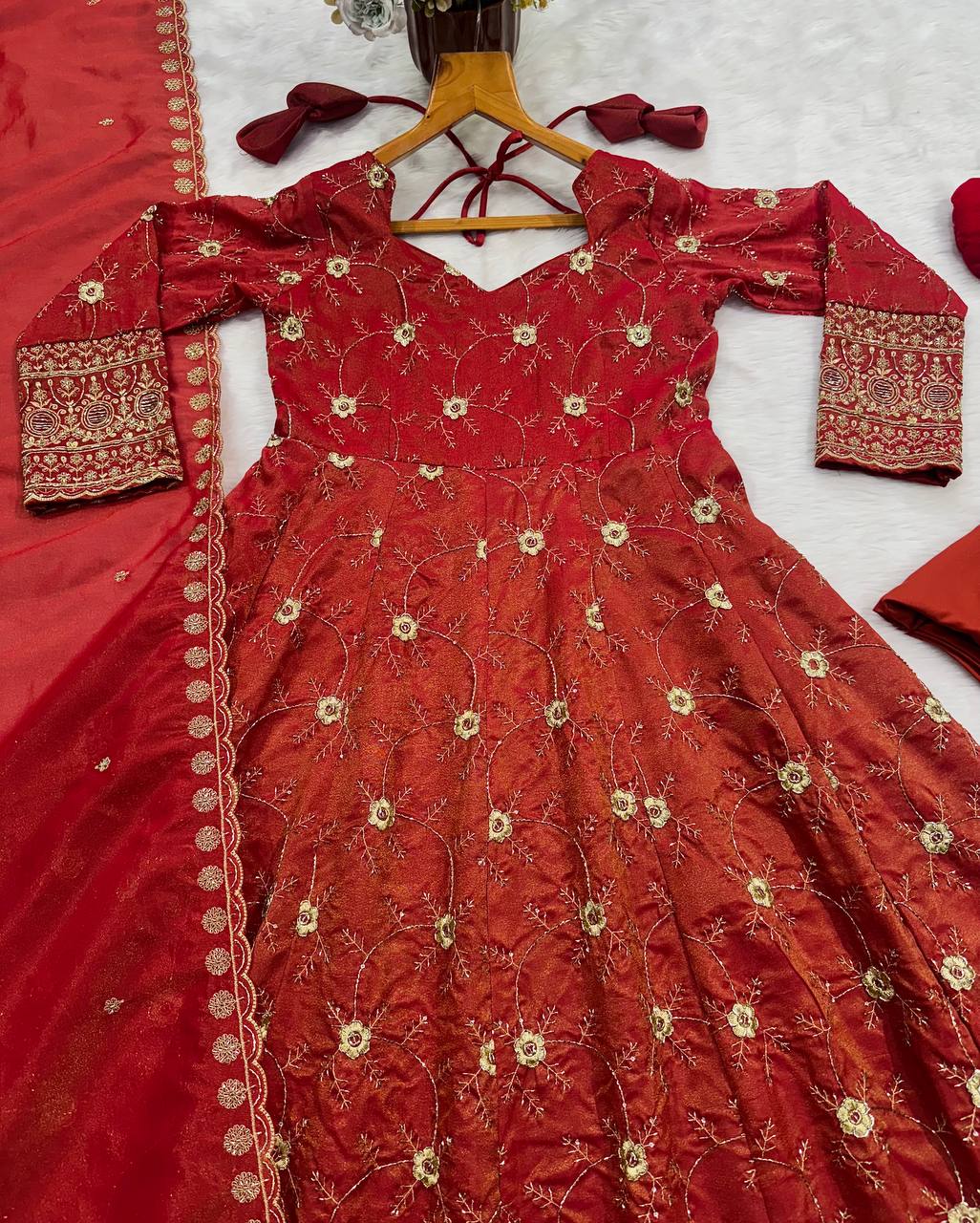 Rust Heavy Sequence Anarkali Suit