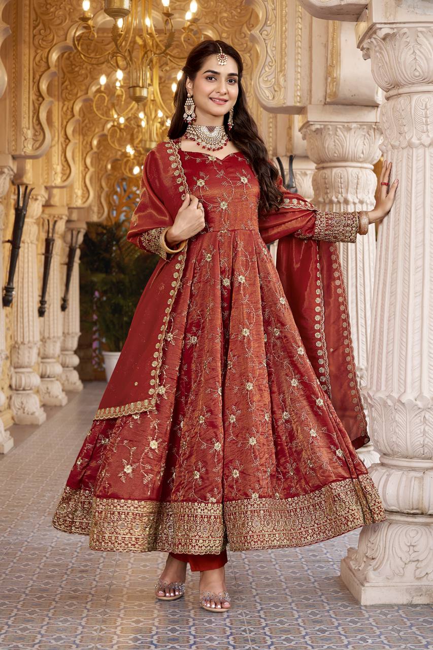 Rust Heavy Sequence Anarkali Suit