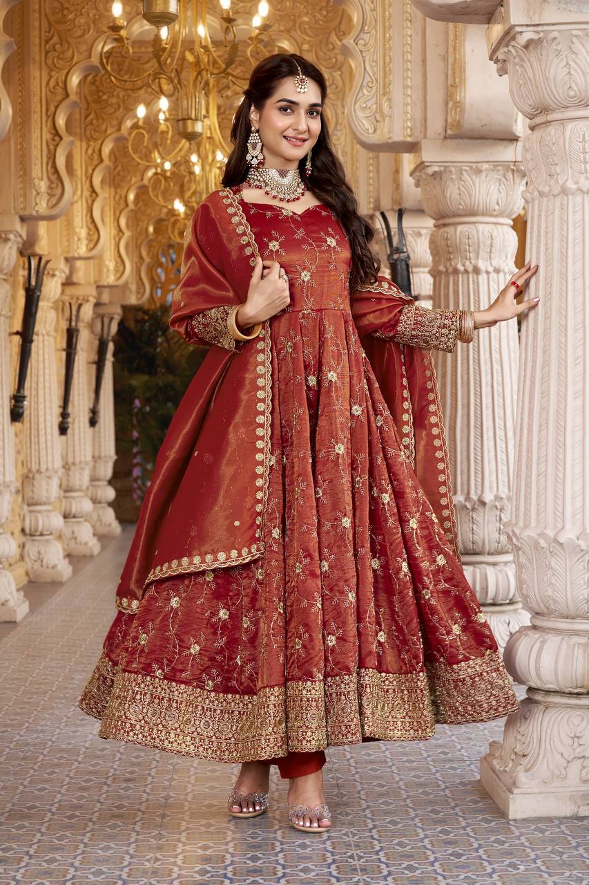 Rust Heavy Sequence Anarkali Suit