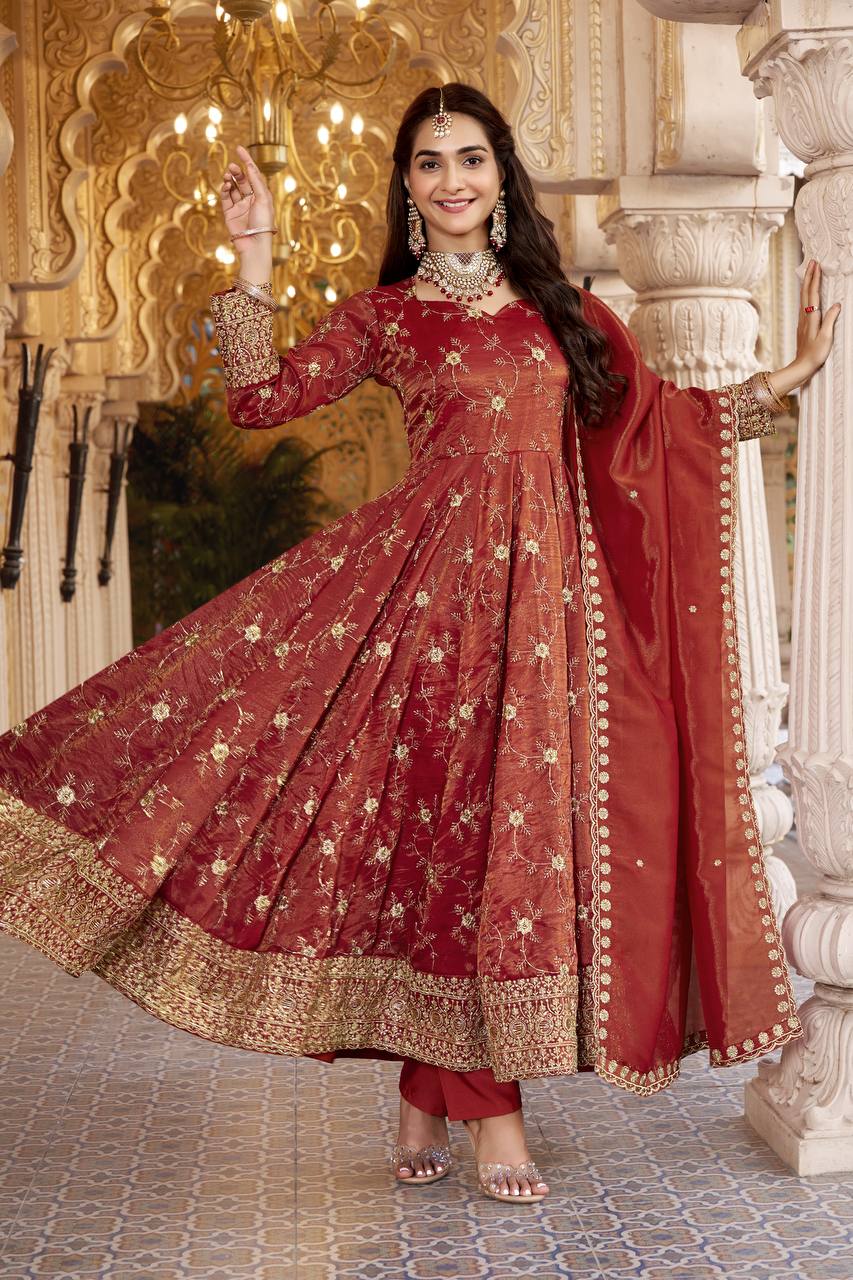Rust Heavy Sequence Anarkali Suit