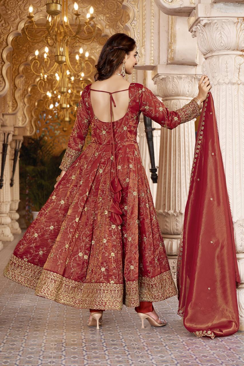 Rust Heavy Sequence Anarkali Suit