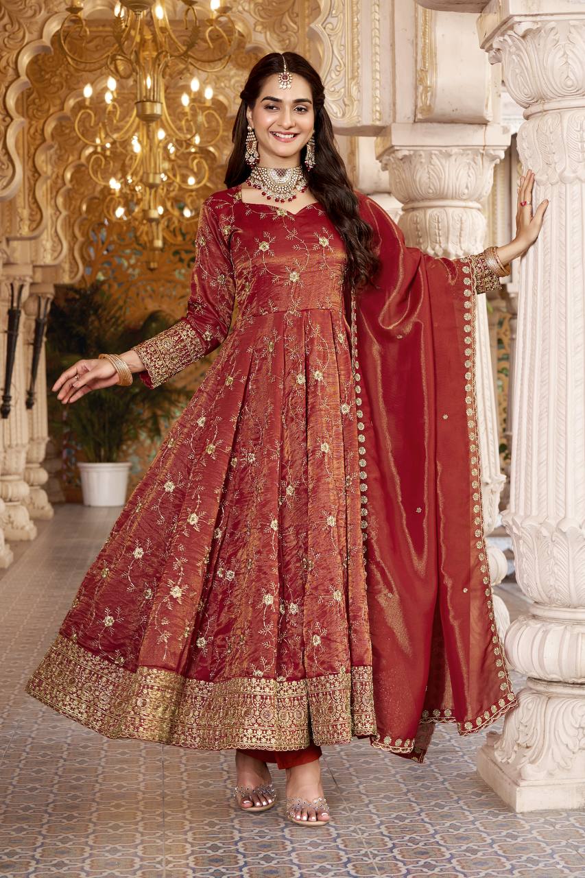 Rust Heavy Sequence Anarkali Suit