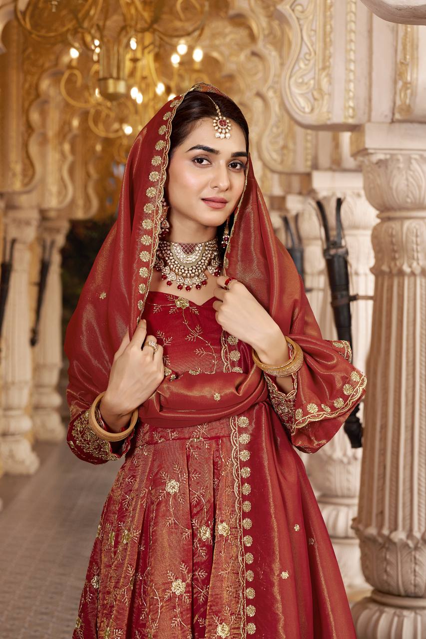 Rust Heavy Sequence Anarkali Suit