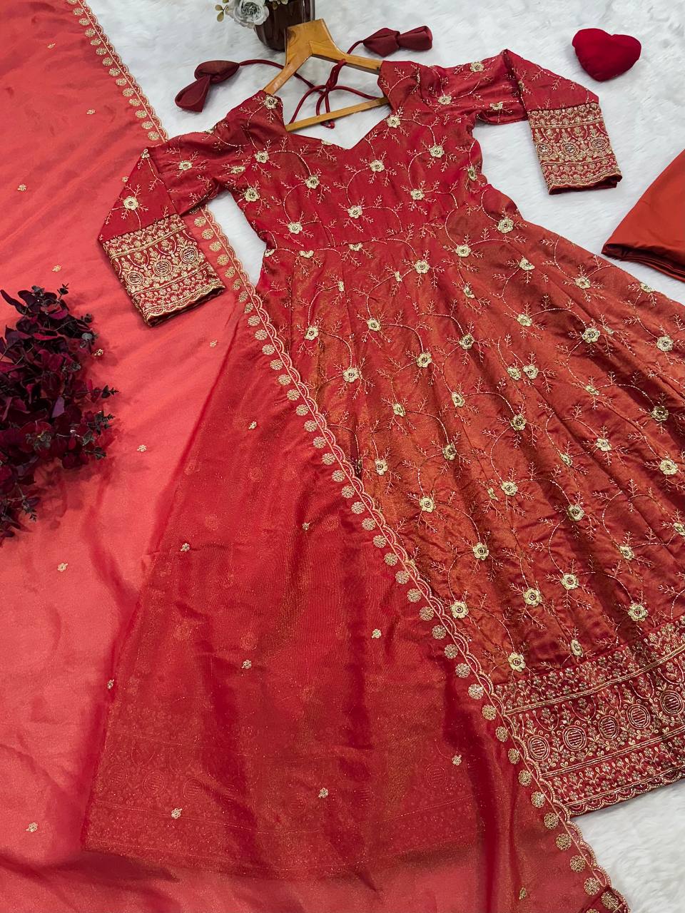 Rust Heavy Sequence Anarkali Suit