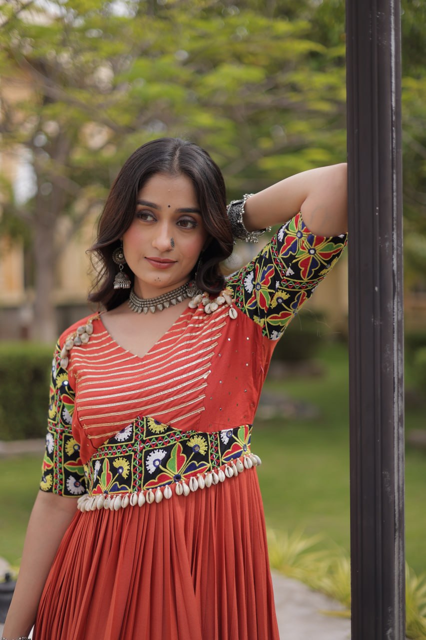Rust Kutchi Gamthi Embroidered Gown