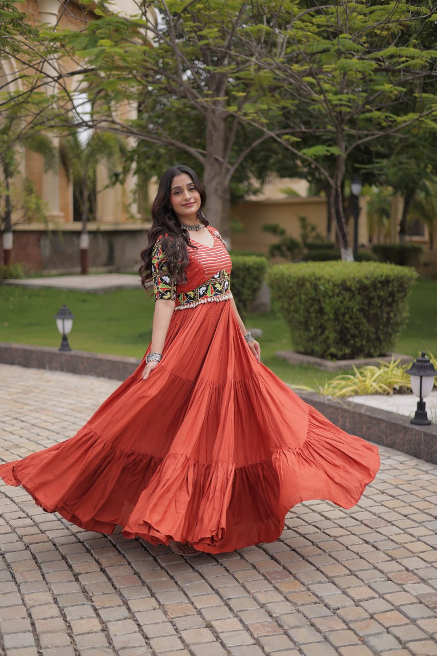 Rust Kutchi Gamthi Embroidered Gown