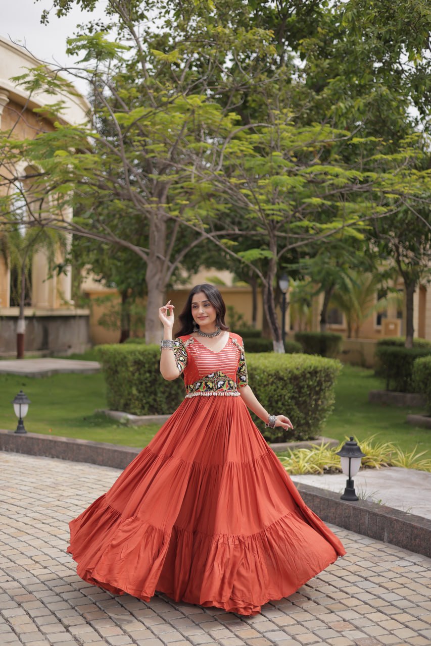 Rust Kutchi Gamthi Embroidered Gown
