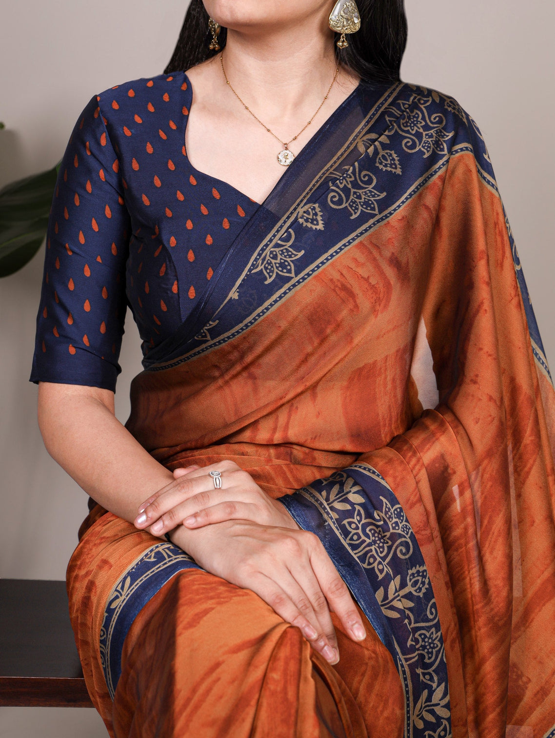 Rust Orange Elegant Rangoli Silk Printed Saree with Matching Unstitched Blouse – Lightweight Daily, Festive & Casual Wear