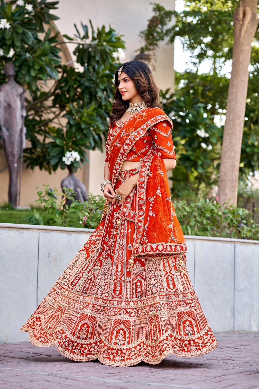 Rust Orange Royal Silk Bridal Lehenga