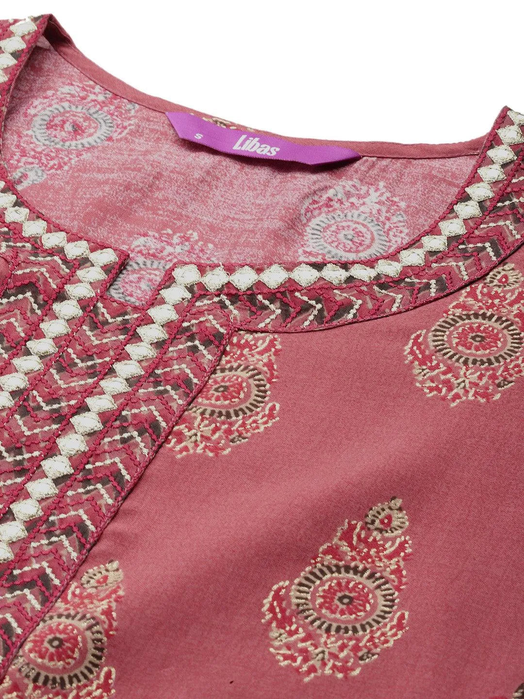 Mameraa Rust Printed Silk Blend Straight Suit With Dupatta