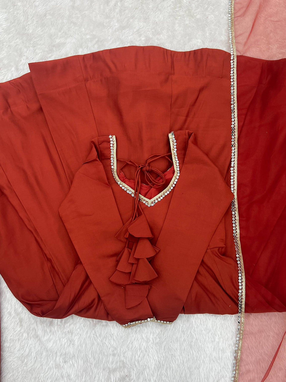 Rust Silk Chanderi Anarkali Gown