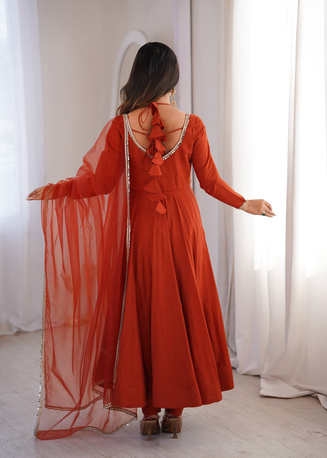 Rust Silk Chanderi Anarkali Gown