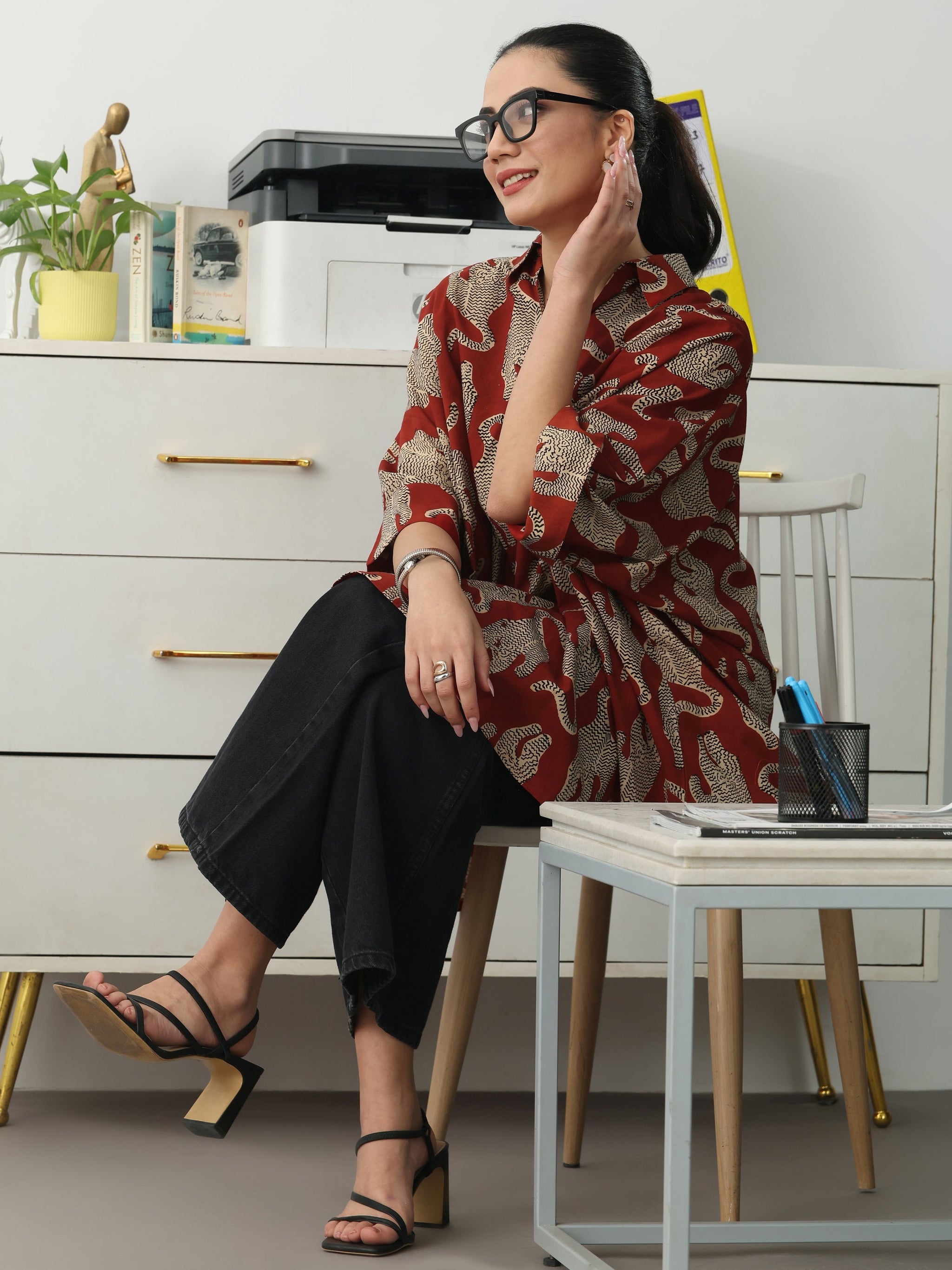 Gerua Power Move Red Quirky Print Cotton Blend Shirt