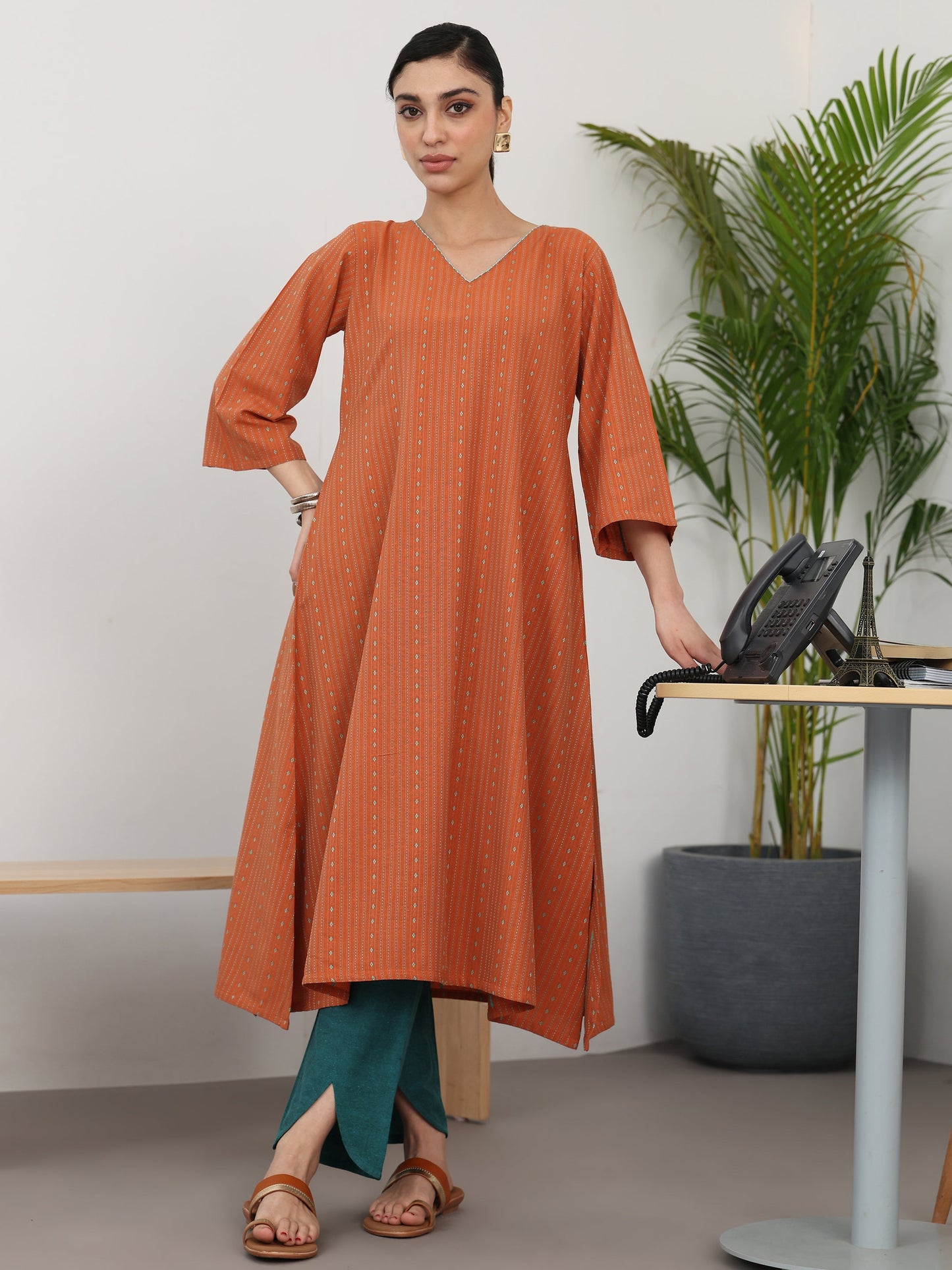 Gerua Rust Woven Design Cotton Blend A-Line Kurta Set