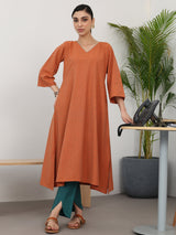 Gerua Rust Woven Design Cotton Blend A-Line Kurta Set
