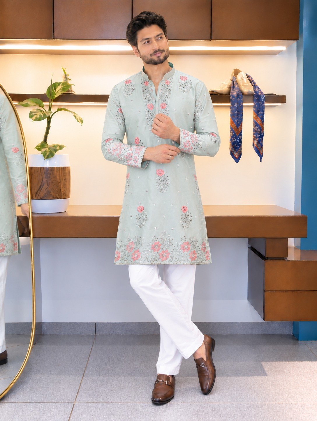 Sage Coach Silk Kurta Pant Set