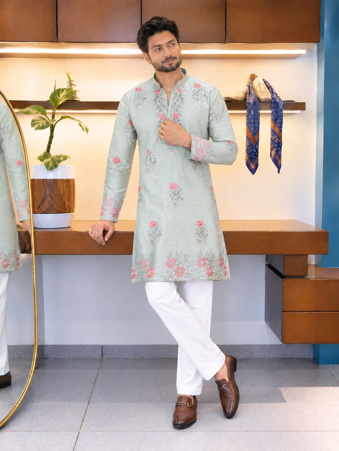 Sage Coach Silk Kurta Pant Set