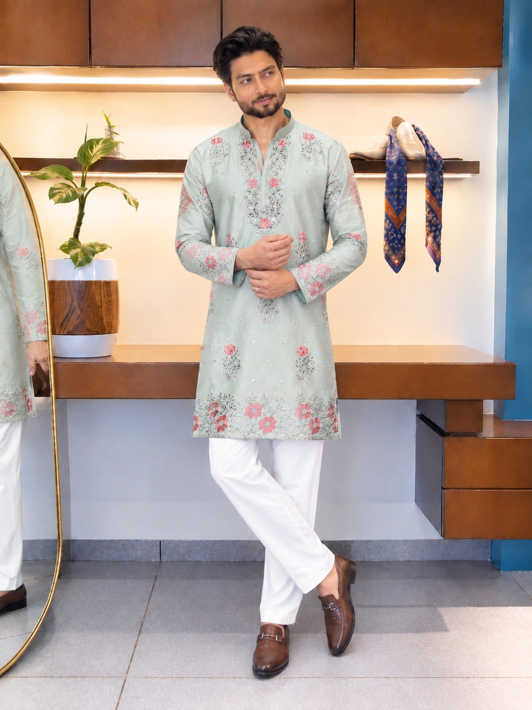 Sage Coach Silk Kurta Pant Set