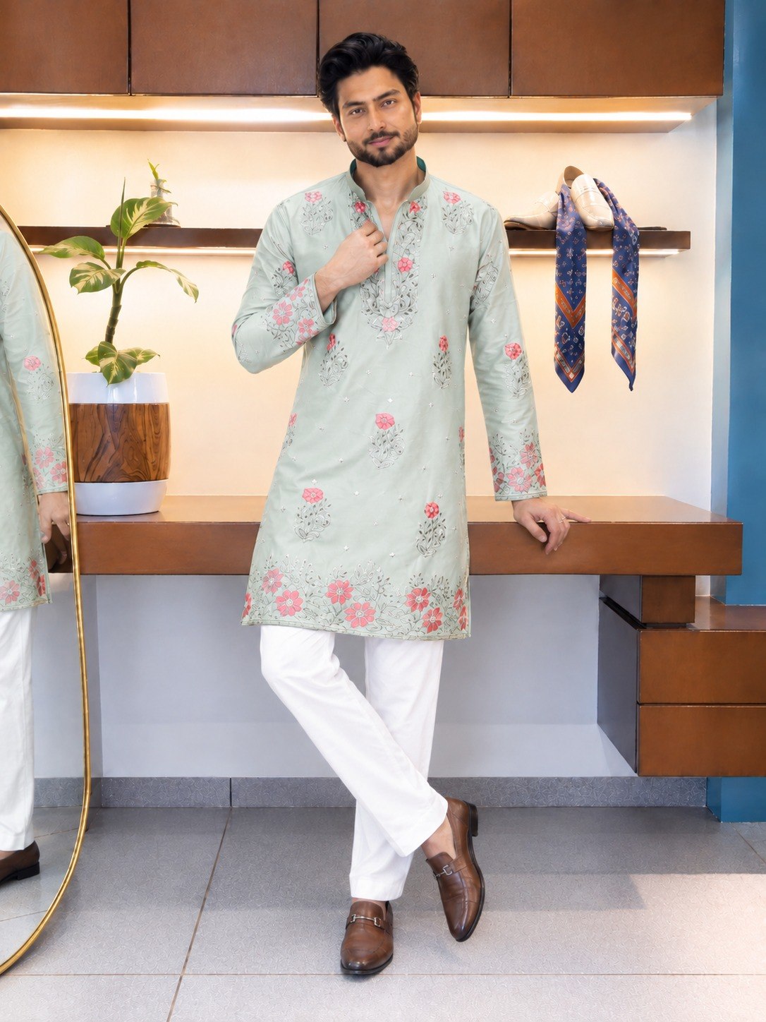 Sage Coach Silk Kurta Pant Set