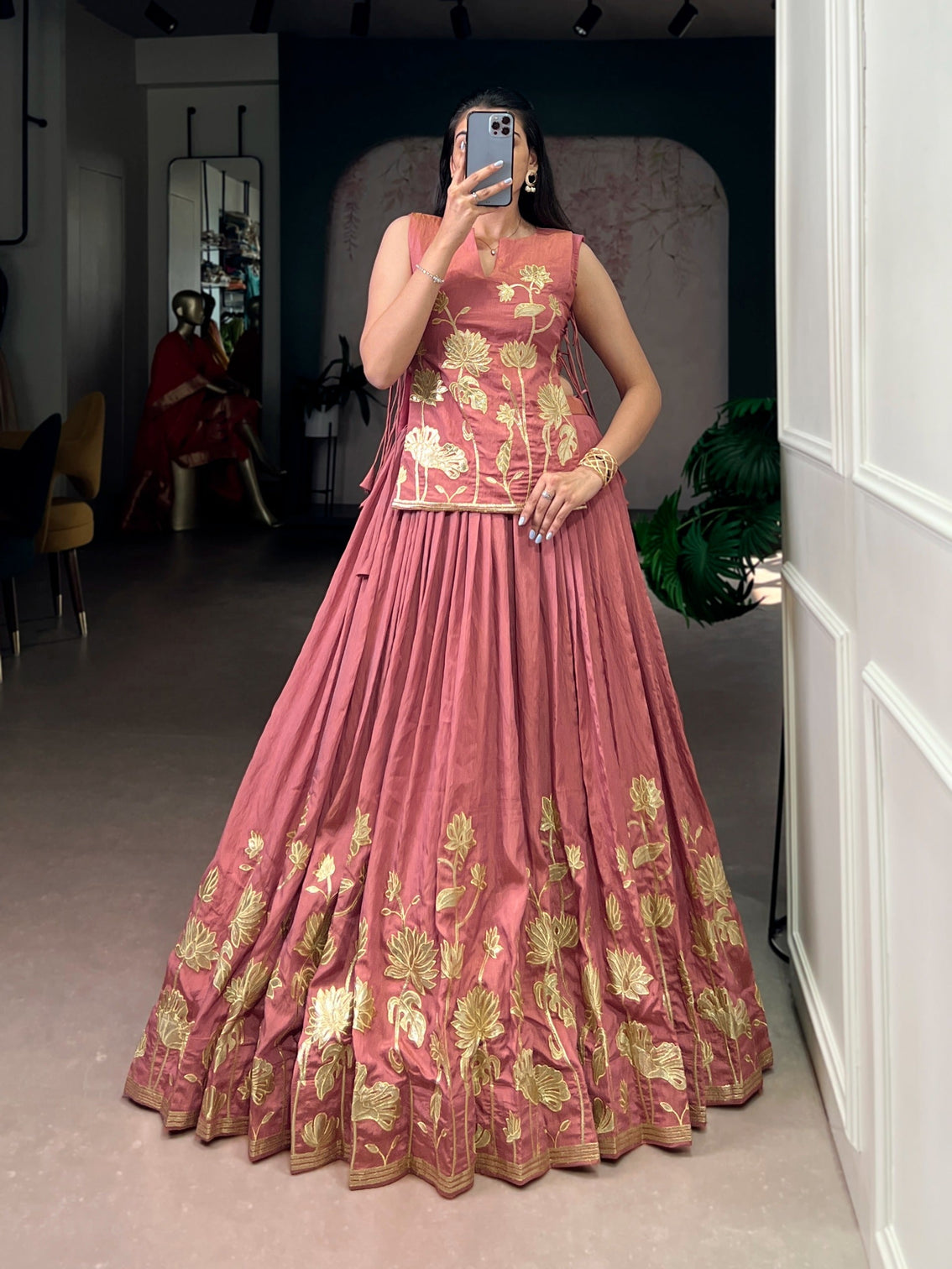 Salmon Embroidered Lehenga Choli