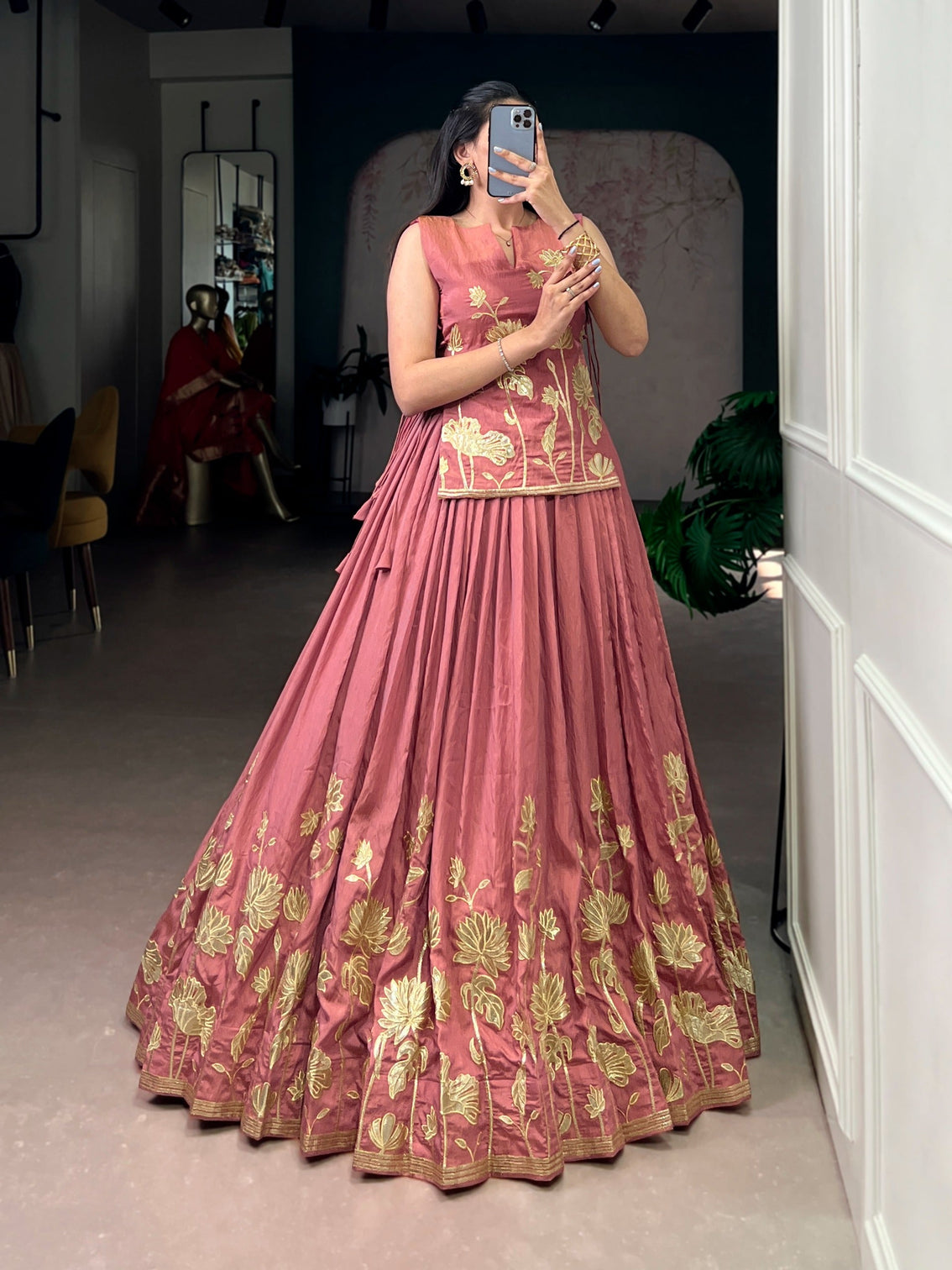 Salmon Embroidered Lehenga Choli