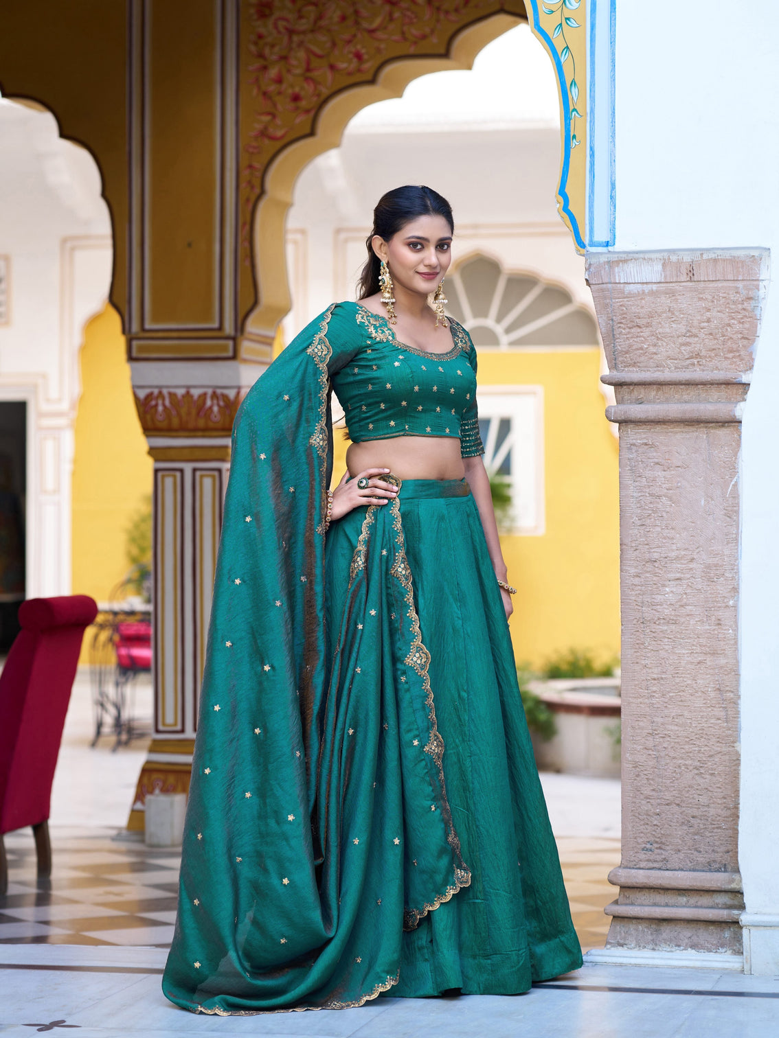Bridesmaid wear peacock blue color lehenga