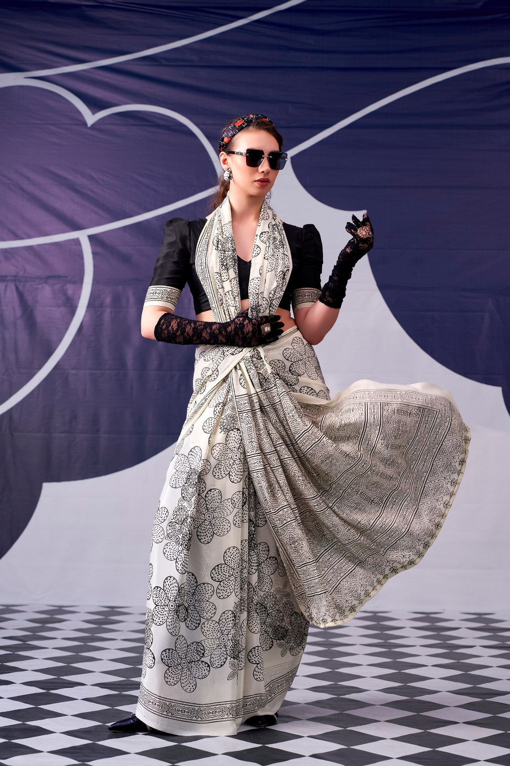 Satin Silk Floral Printed Saree