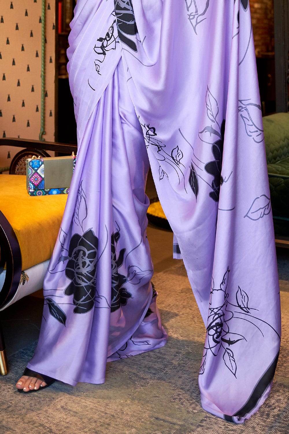 Bright Lilac Purple Satin Silk Saree