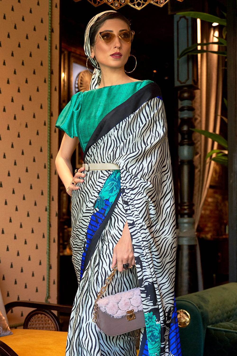 Daisy White Satin Silk Saree