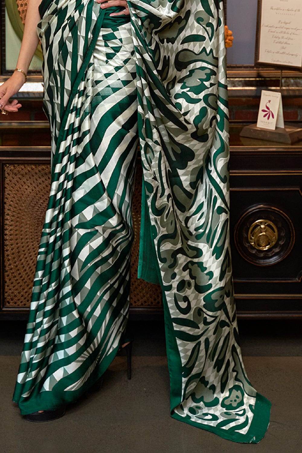 Forest Green Satin Silk Saree