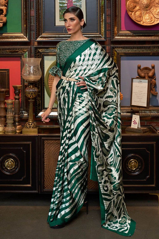 Forest Green Satin Silk Saree