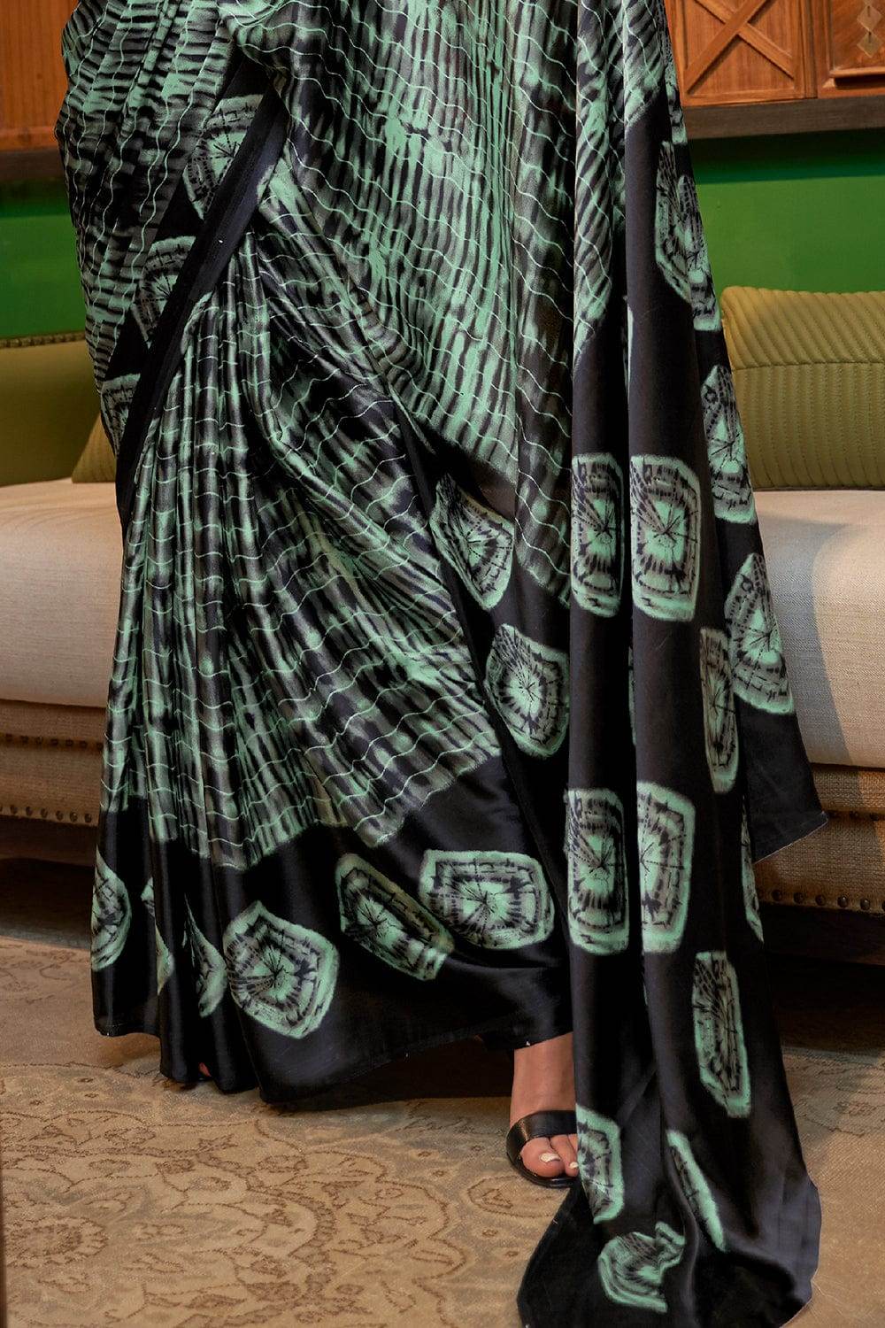 Ink Black Satin Silk Saree
