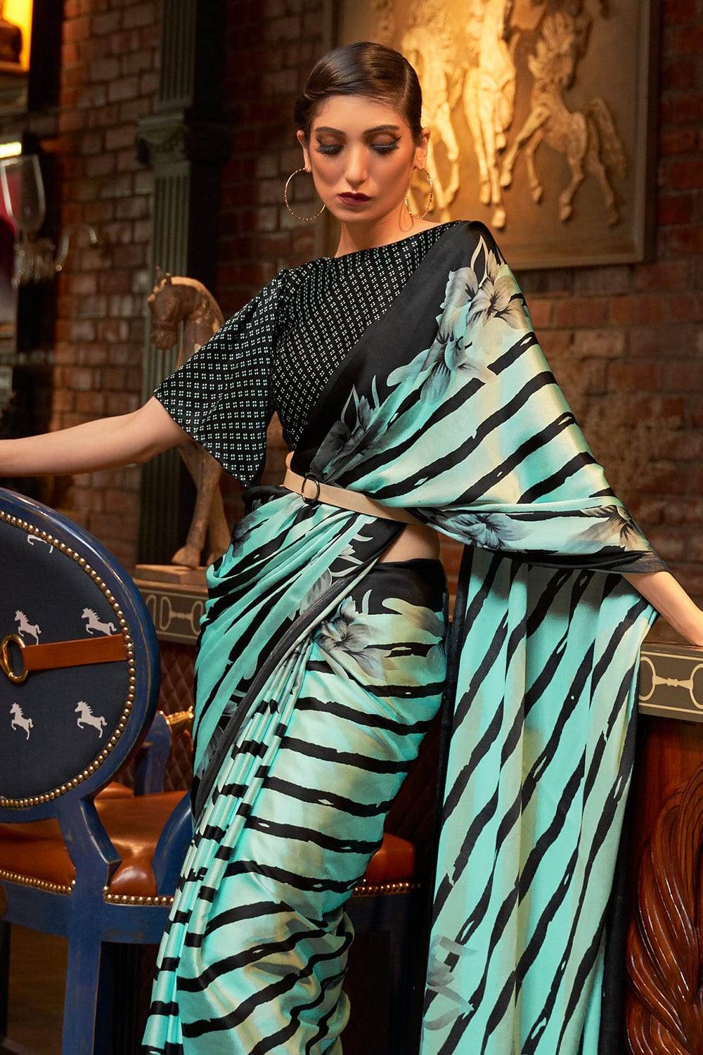 Jungle Green Satin Silk Saree
