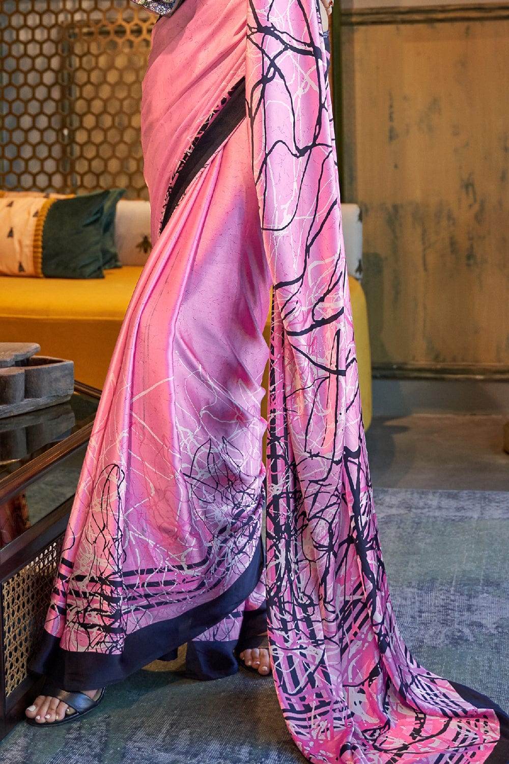Rose Pink Satin Silk Saree