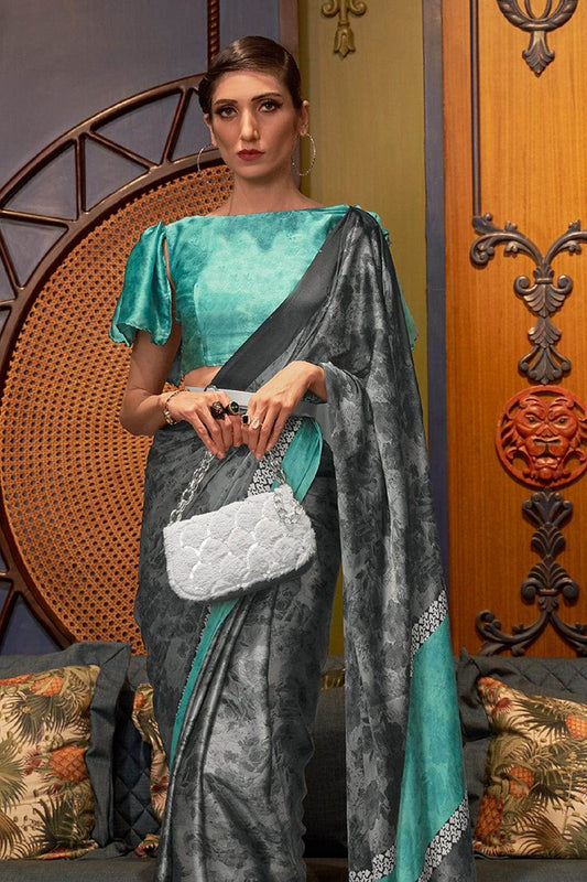 Slate Grey Satin Silk Saree