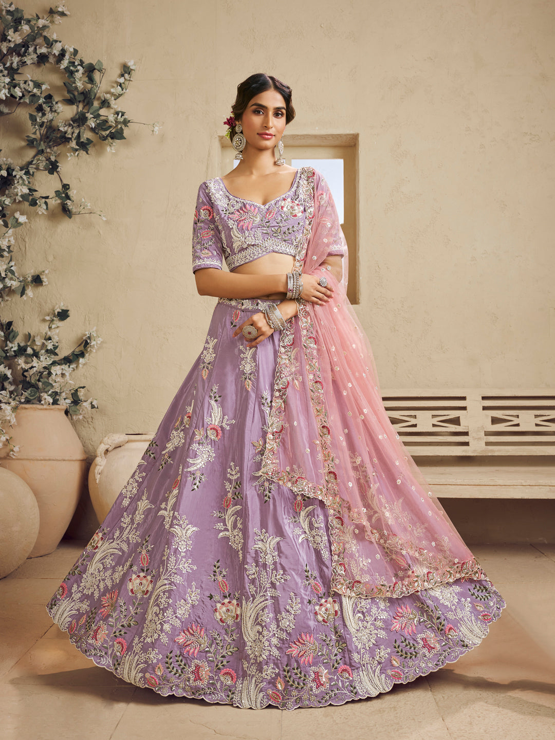 Satin Silk Sequins Embroidered Semi-Stitched Lehenga Choli with Dupatta