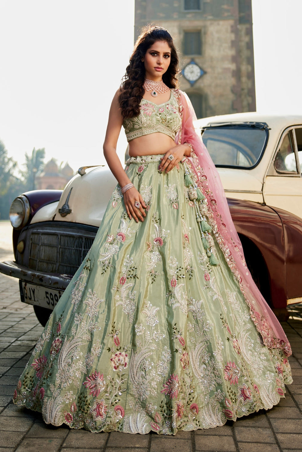 Satin Silk Sequins Embroidered Semi-Stitched Lehenga Choli with Dupatta