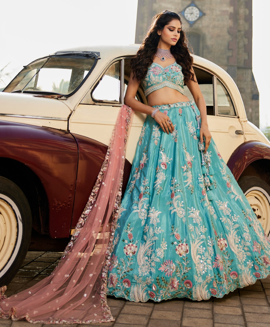 Satin Silk Sequins Embroidered Semi-Stitched Lehenga Choli with Dupatta