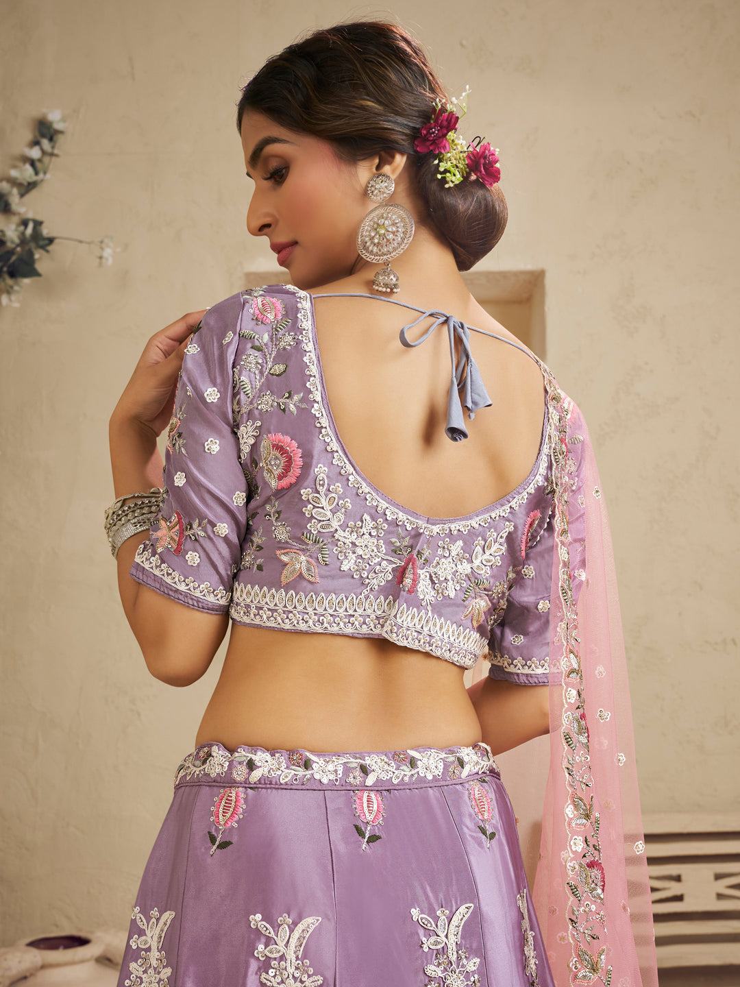 Satin Silk Sequins Embroidered Semi-Stitched Lehenga Choli with Dupatta
